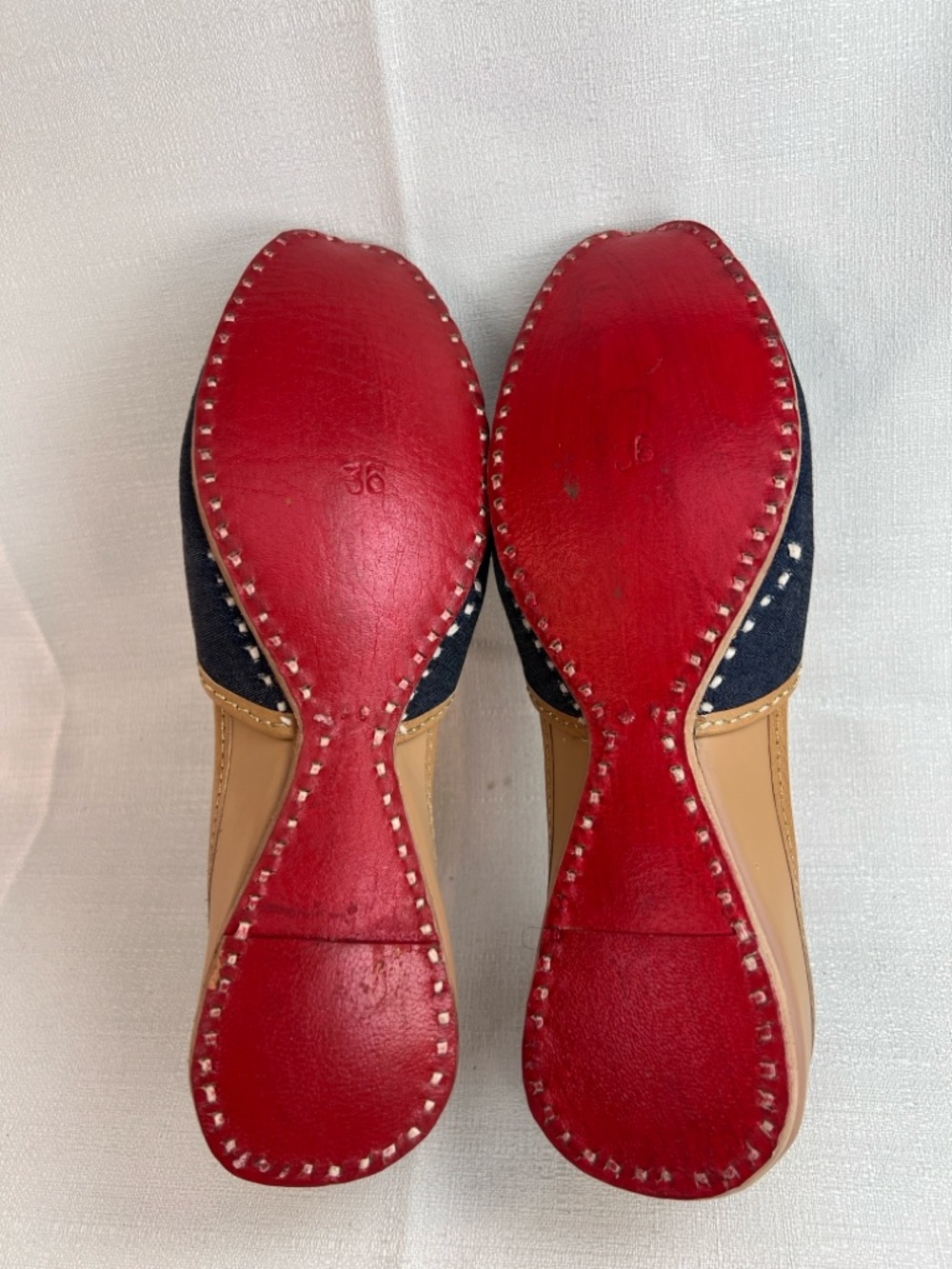 Grayson Monae, boho denim flats handcrafted, all genuine leather - Picture 7 of 8